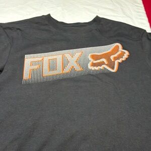 Fox Racing BLACK T SHIRT Orange Gray Fox Head Logo Medium Mens Cotton Polyester
